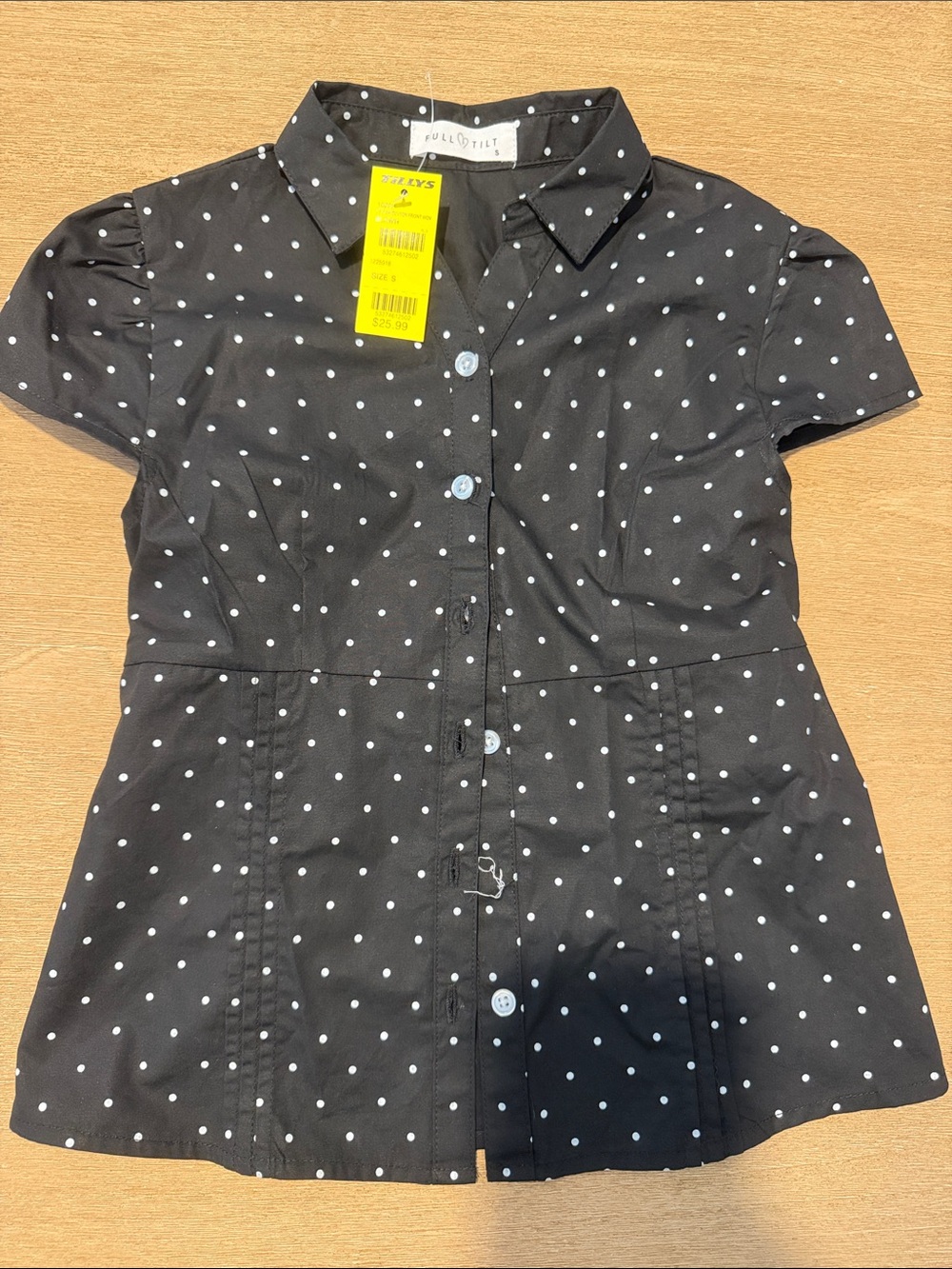Girls Full Tilt Black Button-Down Top  (missing button, NWT)